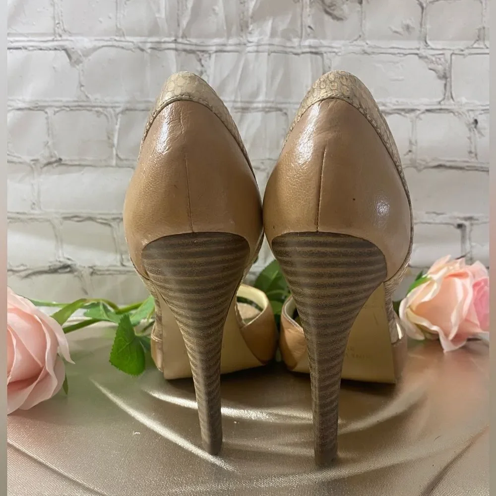 Nine West Tan snake print Peep-Toe Heels